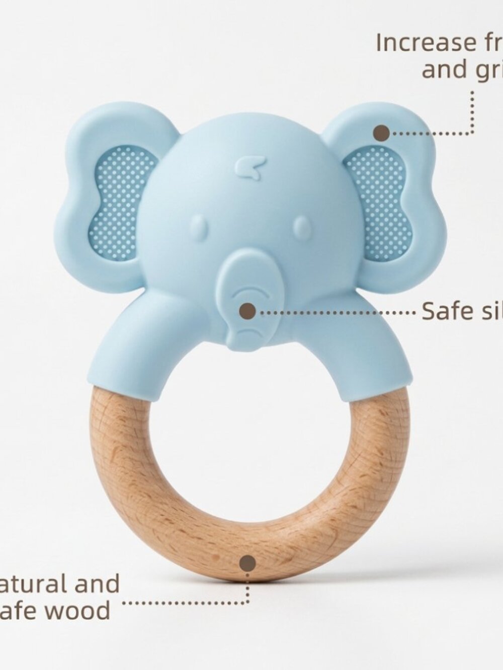 Wooden Elephant Baby Teether, Montessori Sensory Toy for Infants - Picture 3 of 11